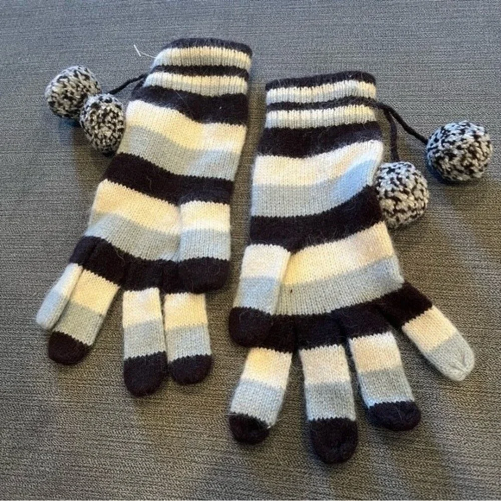 Ben Sherman Striped Wool Knit Gloves with Pom Poms